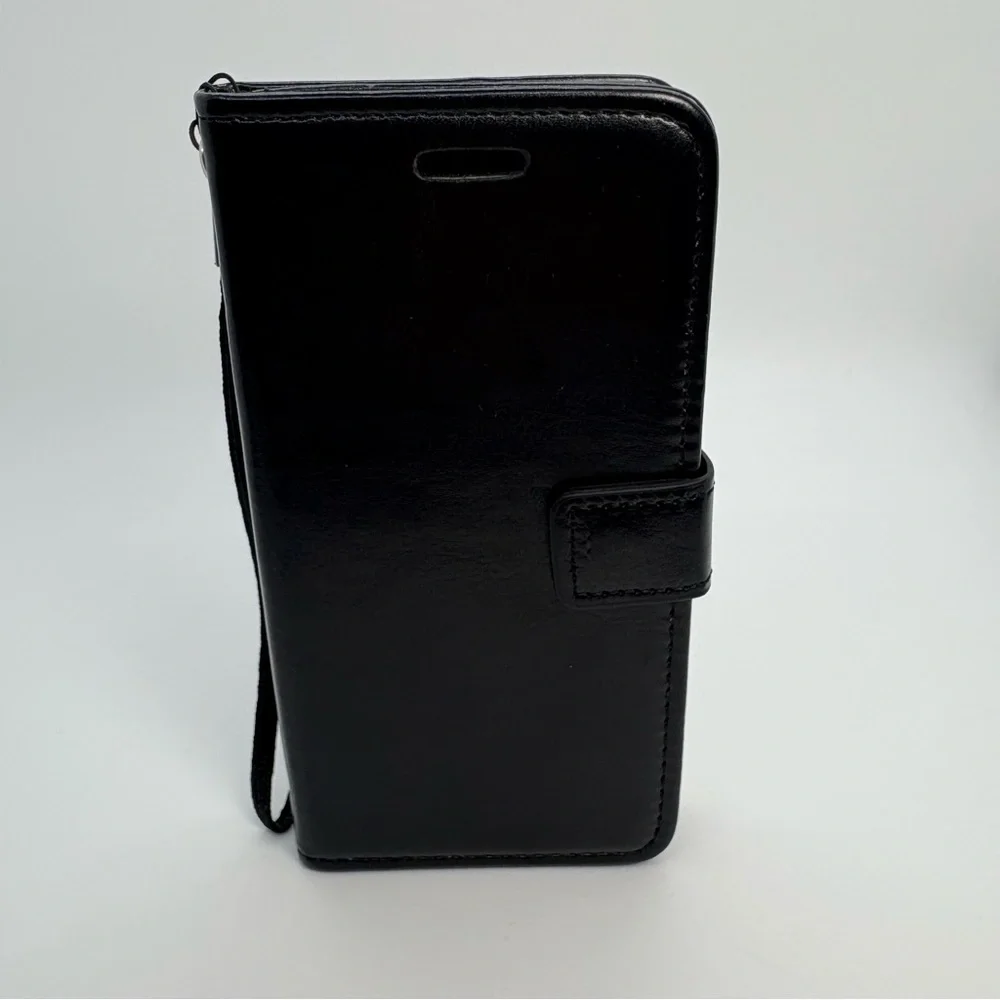 Iphone X Black Leather Case With Small Strap, Mini Wallet (New)